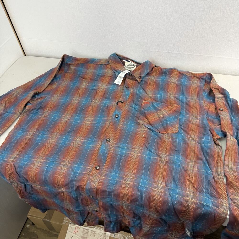 A Tiziano Shirt Mens 5XL Long Sleeve Button Down Casual Preppy Cotton Plaid